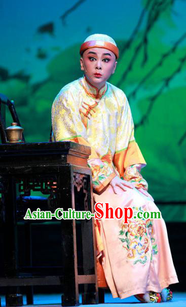 Chinese Yue Opera Stupid Scholar Garment Costumes and Hat Wisp of Hemp Shaoxing Opera Xiaosheng Young Male Apparels