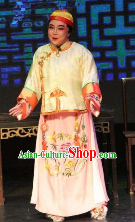 Chinese Yue Opera Xiaosheng Young Male Garment Costumes and Hat Wisp of Hemp Shaoxing Opera Stupid Scholar Apparels