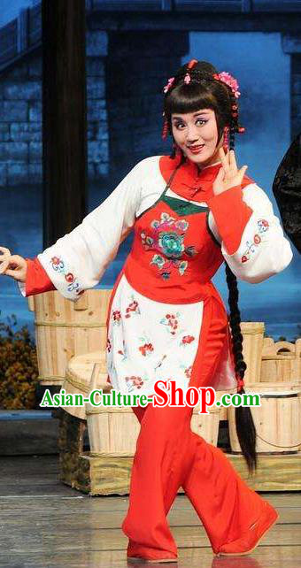 Chinese Shaoxing Opera Young Lady Jiujin Girl Dress and Headpieces Yue Opera Xiaodan Apparels Costumes Garment