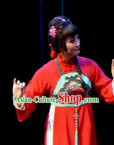 Chinese Shaoxing Opera Jiujin Girl Young Female Red Dress and Headpieces Yue Opera Hua Tan Garment Country Lady Costumes Apparels