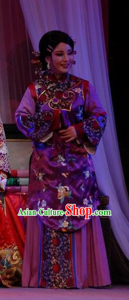 Chinese Shaoxing Opera Elderly Female Wisp of Hemp Purple Dress Apparels Costumes and Headpieces Yue Opera Woman Matchmaker Garment