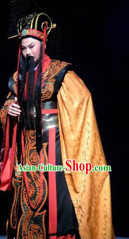 Chinese Yue Opera King Costumes and Headwear Da Mo Li Ge Shaoxing Opera Laosheng Elderly Male Garment Apparels