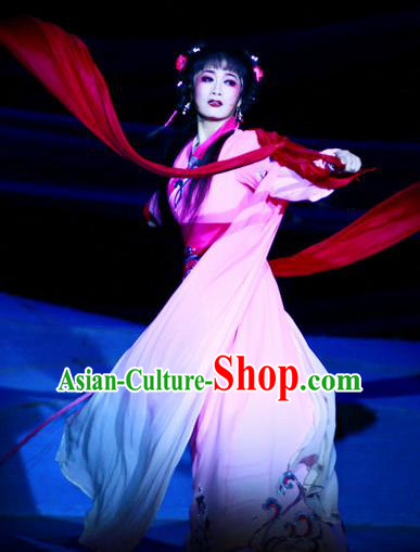 Chinese Shaoxing Opera Noble Lady Yuwen Fang Rosy Dress Costumes and Headpieces Da Mo Li Ge Yue Opera Actress Garment Hua Tan Apparels