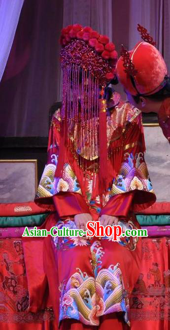 Chinese Shaoxing Opera Hua Tan Wisp of Hemp Wedding Dress Apparels Costumes and Headdress Yue Opera Young Female Hui Fen Red Garment