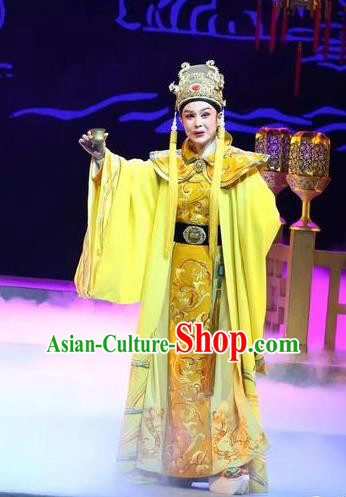 Chinese Yue Opera Royal Prince Costumes and Headwear Shaoxing Opera Xiaosheng Young Male Golden Garment Apparels