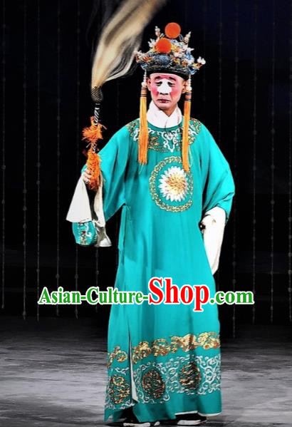Chinese Classical Kun Opera The Palace of Eternal Youth Eunuch Costumes Garment and Hat Peking Opera Chou Role Gao Lishi Apparels