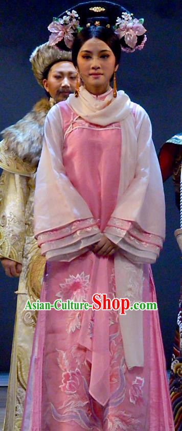 Chinese Shaoxing Opera Qing Dynasty Court Lady Dress Apparels and Headdress Bu Bu Jing Xin Yue Opera Actress Ruo Xi Costumes Garment