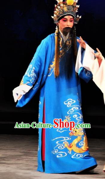 Chinese Classical Kun Opera Old Man The Palace of Eternal Youth Costumes Garment and Headwear Peking Opera Apparels Emperor Embroidered Robe