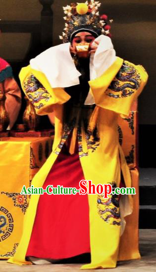 Chinese Classical Kun Opera The Palace of Eternal Youth Elderly Male Costumes Garment and Headwear Peking Opera Apparels Emperor Ceremonial Robe