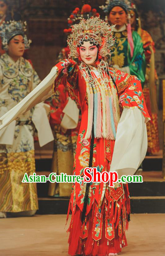 Chinese Kun Opera Actress Red Dress The Palace of Eternal Youth Costumes Peking Opera Hua Tan Apparels Consort Yang Garment and Phoenix Coronet