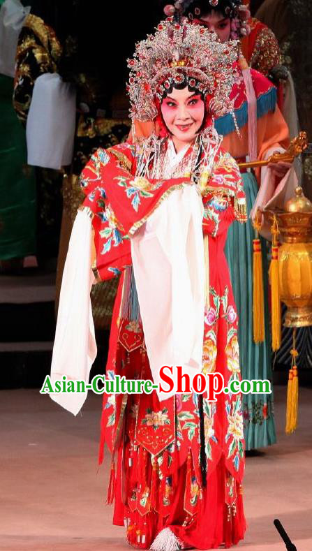 Chinese Kun Opera Court Concubine Red Dress The Palace of Eternal Youth Apparels Peking Opera Hua Tan Garment Costumes and Headpieces