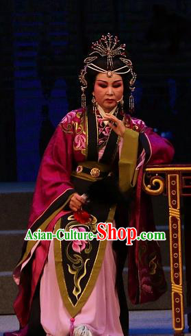 Chinese Shaoxing Opera Queen Mother Dress Garment Costumes and Headpieces Han Gong Yuan Yue Opera Elderly Female Apparels