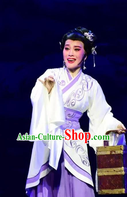 Chinese Shaoxing Opera Actress Civilian Female Costumes and Headpieces Xi Ma Qiao Yue Opera Young Mistress Xiao Yueying Dress Garment Apparels