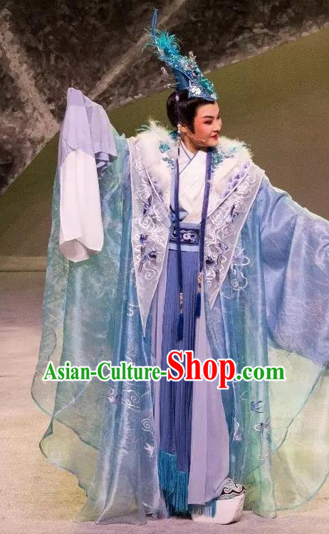 Dong Jun Qu Qi Chinese Yue Opera Young Male God Costumes and Headwear Shaoxing Opera Xiaosheng Ku Liang Apparels Garment