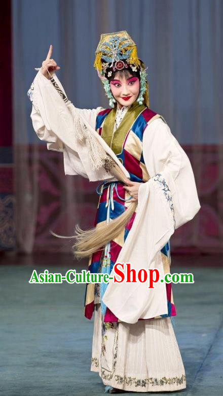 The Autumn River Chinese Beijing Opera Hua Tan Costumes Peking Opera Garment Taoist Nun Female Apparels and Headdress
