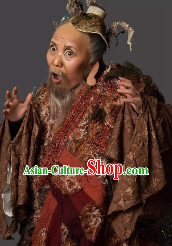 Dong Jun Qu Qi Chinese Yue Opera Elderly Male Costumes and Headwear Shaoxing Opera God of Land Garment Apparels
