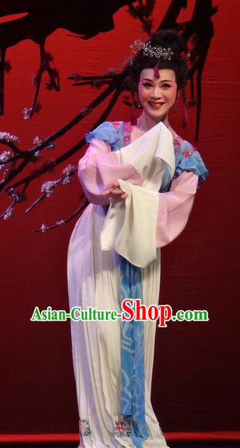 Chinese Shaoxing Opera Young Lady Dress Shuang Fei Yi Apparels Yue Opera Xiao Dan Garment Maidservant Costumes and Hair Accessories