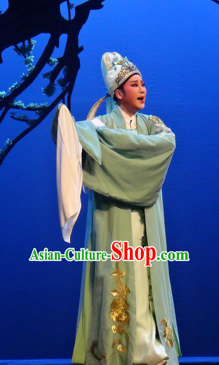 Chinese Shaoxing Opera Young Male Costumes Yue Opera Shuang Fei Yi Garment Scholar Xiao Sheng Li Shangyin Apparels and Hat