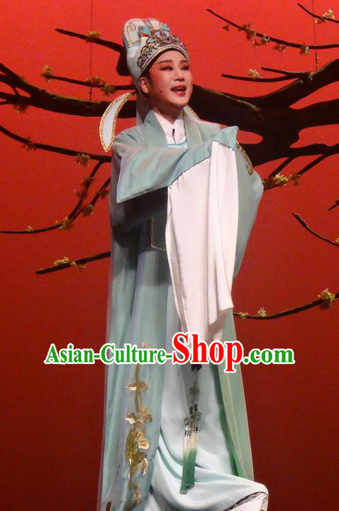 Chinese Shaoxing Opera Young Male Costumes Yue Opera Shuang Fei Yi Garment Scholar Xiao Sheng Li Shangyin Apparels and Hat