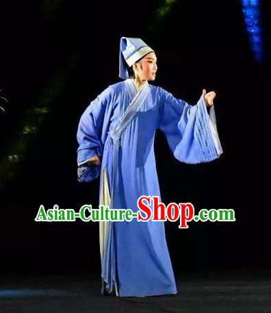 Chinese Yue Opera Xiao Xiao Chun Yu Scholar Zhang Zhichen Costumes and Headwear Shaoxing Opera Xiaosheng Young Male Garment Apparels
