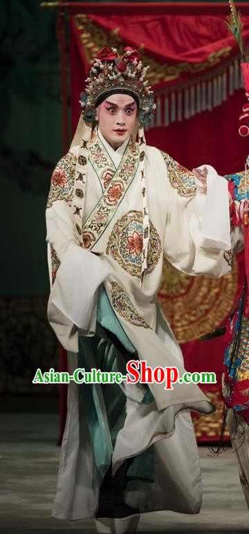Chinese Classical Kun Opera Young Male Apparels Princess Baihua Peking Opera Garment Xiao Sheng Costumes and Headwear