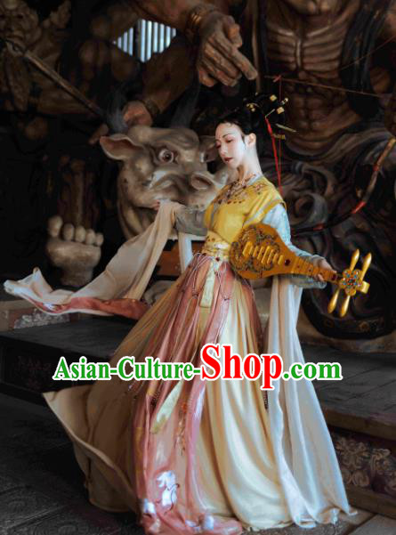 Chinese Traditional Tang Dynasty Woman Garment Embroidered Hanfu Dress Ancient Flying Apsaras Historical Costumes