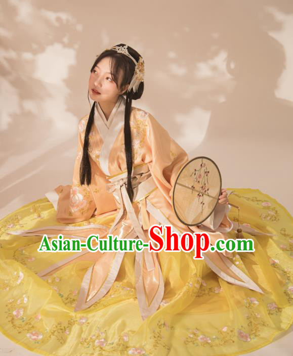 Traditional Chinese Jin Dynasty Noble Lady Embroidered Dress Ancient Goddess Princess Historical Costumes Garment for Women