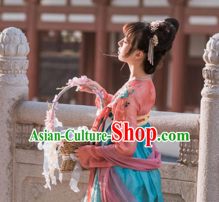 Traditional Chinese Tang Dynasty Court Lady Embroidered Garment Ancient Royal Princess Hanfu Dress Historical Costumes for Women