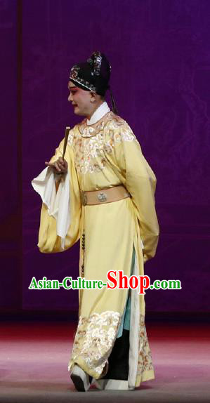 Chinese Classical Kun Opera The Purple Hairpin Young Male Apparels Peking Opera Scholar Costumes Li Yi Garment and Hat