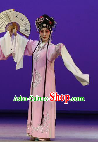 Chinese Kun Opera Rich Lady Costumes The Purple Hairpin Peking Opera Hua Tan Garment Actress Apparels Pink Dress and Hair Jewelry