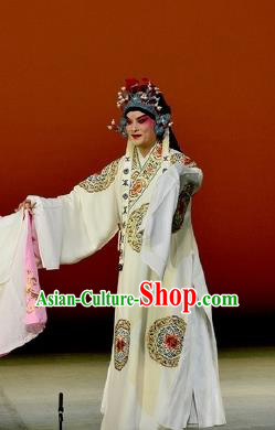 Chinese Classical Kun Opera Young Male Garment The Purple Hairpin Peking Opera Scholar Costumes White Embroidered Robe and Headpiece