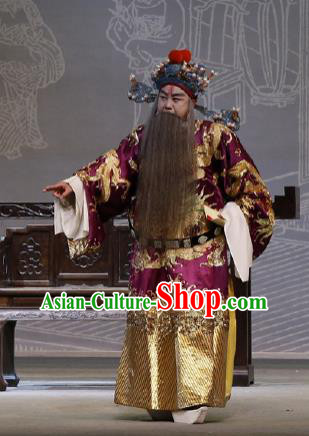 Chinese Classical Kun Opera Elderly Male Garment and Hat The Purple Hairpin Peking Opera Grand Commandant Official Costumes Vestment