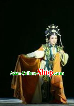 Chinese Shaoxing Opera Actress Queen Garment Costumes and Headdress Wang Yangming Yue Opera Hua Tan Dress Apparels