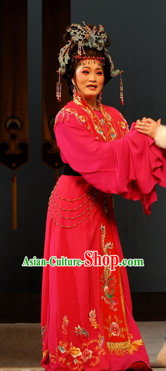 Chinese Shaoxing Opera Queen Rosy Dress Costumes Apparels and Headdress Empress Remarry Yue Opera Hua Tan Chong Xiu Garment