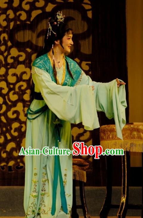 Chinese Shaoxing Opera Hua Tan Green Dress Costumes Apparels and Headdress Empress Remarry Yue Opera Noble Lady Gao Yunlan Garment