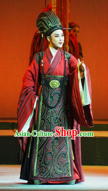 Su Qin Chinese Yue Opera Xiaosheng Garment and Headwear Shaoxing Opera Young Male Scholar Apparels Official Costumes