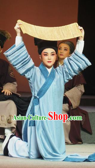 Su Qin Chinese Yue Opera Poor Scholar Garment and Headwear Shaoxing Opera Young Male Xiaosheng Apparels Costumes
