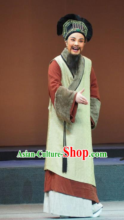 Su Qin Chinese Yue Opera Elderly Male Garment and Headwear Shaoxing Opera Laosheng Apparels Costumes Ministry Councillor Clothing