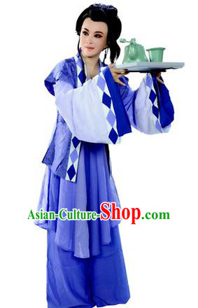 Chinese Shaoxing Opera Actress Blue Apparels Costumes and Headdress Lu Yu Wen Cha Yue Opera Hua Tan Dress Garment