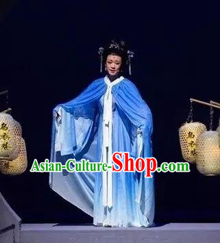Chinese Shaoxing Opera Actress Young Lady Blue Dress Apparels Costumes and Headpieces Wu Yi Lane Yue Opera Hua Tan Xi Daomao Garment