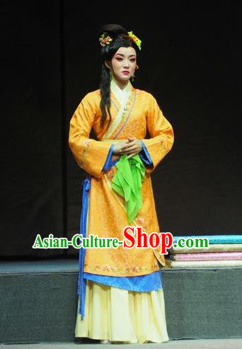 Chinese Shaoxing Opera Actress Young Lady Dress Costumes and Headpieces Su Qin Yue Opera Hua Tan Garment Apparels