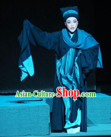 Su Qin Chinese Yue Opera Scholar Black Robe Young Male Garment Costumes and Hat Shaoxing Opera Niche Apparels