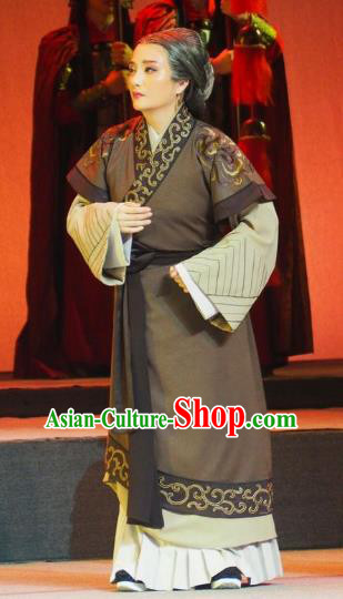 Chinese Shaoxing Opera Elderly Female Brown Dress Costumes and Headdress Su Qin Yue Opera Country Old Woman Garment Apparels