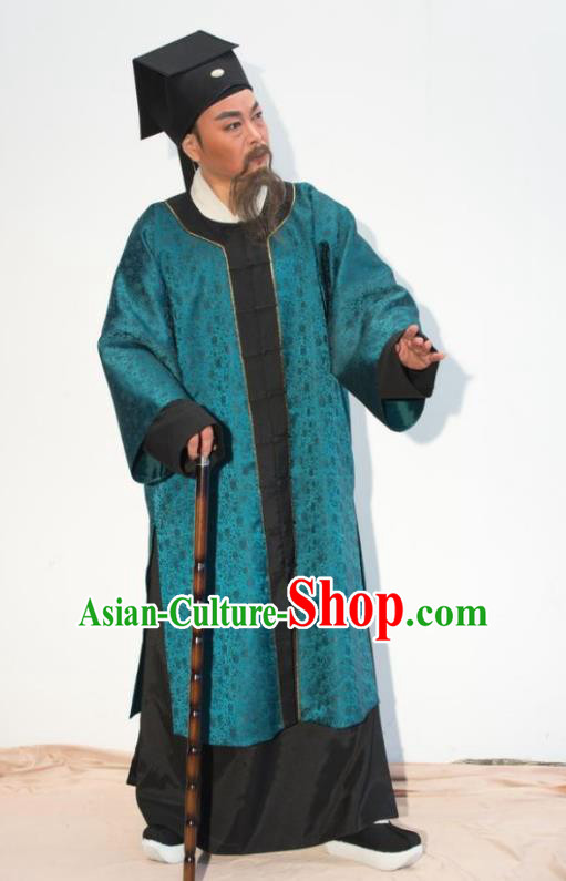Chinese Yue Opera Laosheng Apparels and Headwear Ren Heart Medicine Old Man Garment Shaoxing Opera Elderly Male Costumes