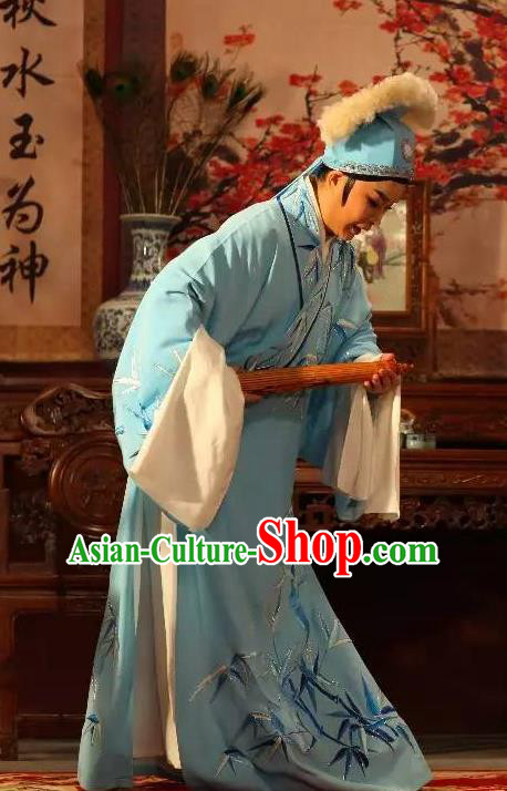 Legend of White Snake Chinese Yue Opera Young Male Apparels Niche Xu Xian Costumes and Headwear Shaoxing Opera Scholar Garment