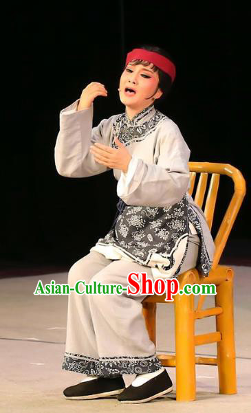 Chinese Shaoxing Opera Servant Female Garment Costumes and Headdress Mistress Xiang Lin Yue Opera Apparels