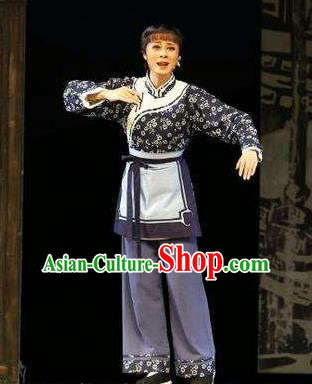 Chinese Shaoxing Opera Country Woman Costumes and Headpieces Mistress Xiang Lin Yue Opera Servant Female Apparels Garment