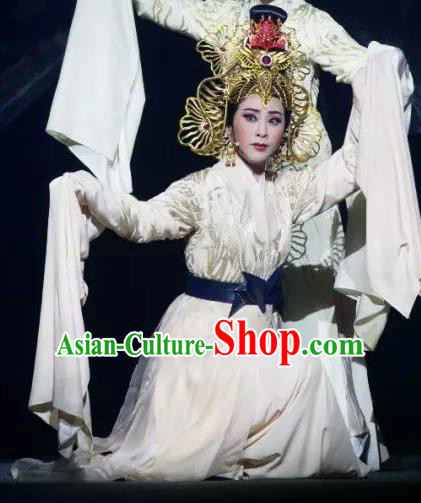 Chinese Shaoxing Opera Hua Tan Su Nv Apparels Costumes and Headdress The Story of Goddess Yue Opera Actress Empress Garment