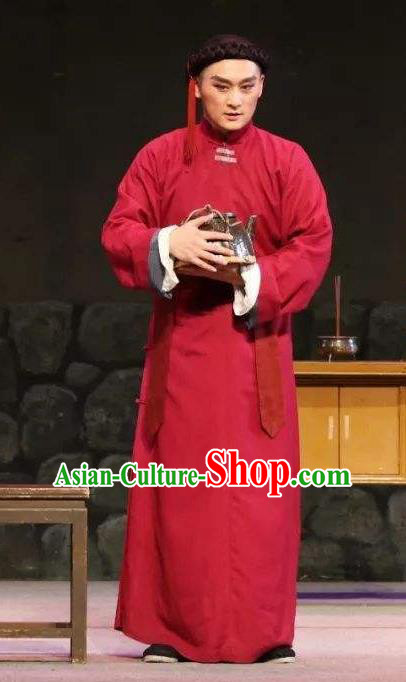Mistress Xiang Lin Chinese Yue Opera Young Man Apparels Costumes and Headwear Shaoxing Opera Xiaosheng Red Garment