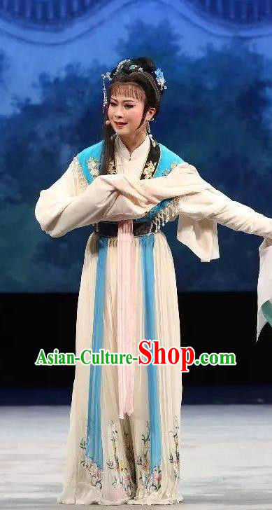 Chinese Shaoxing Opera Young Lady Li Suping Hua Zhong Jun Zi Apparels Costumes and Headpieces Yue Opera Distress Maiden Dress Garment